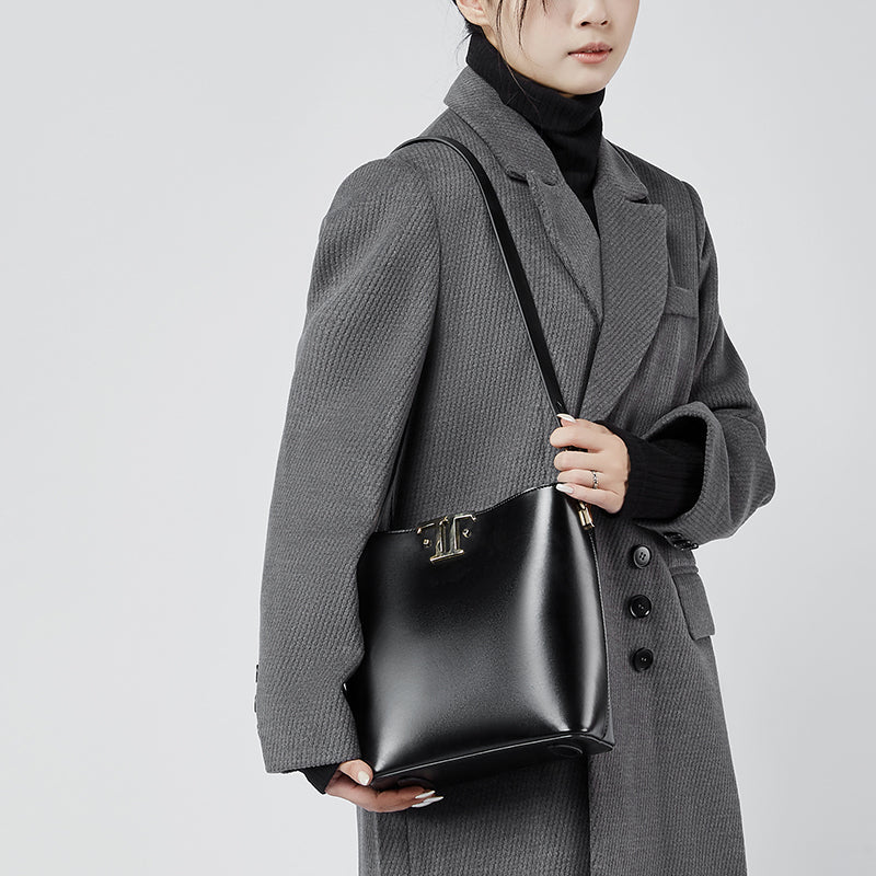 Genuine leather high-end versatile bucket bag niche underarm bag shoulder crossbody bag