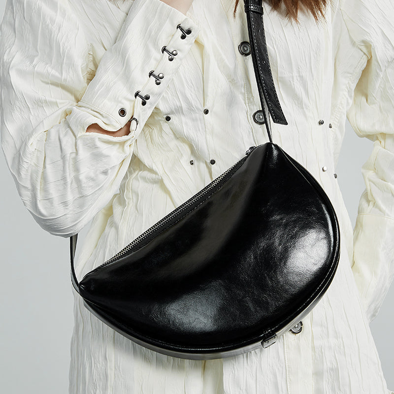 Genuine leather messenger bag for women, dumpling bag, lazy style crescent bag, large capacity, versatile shoulder bag