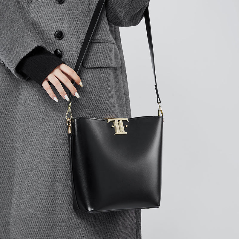 Genuine leather high-end versatile bucket bag niche underarm bag shoulder crossbody bag