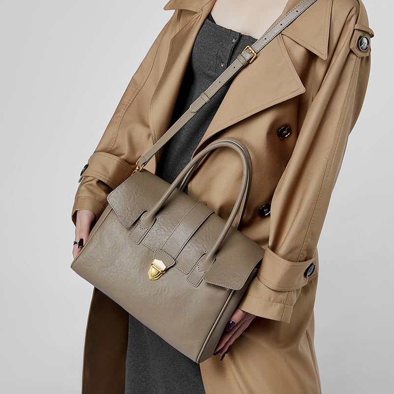 Genuine leather vintage handheld tote bag vegetable tanned cowhide briefcase versatile large bag