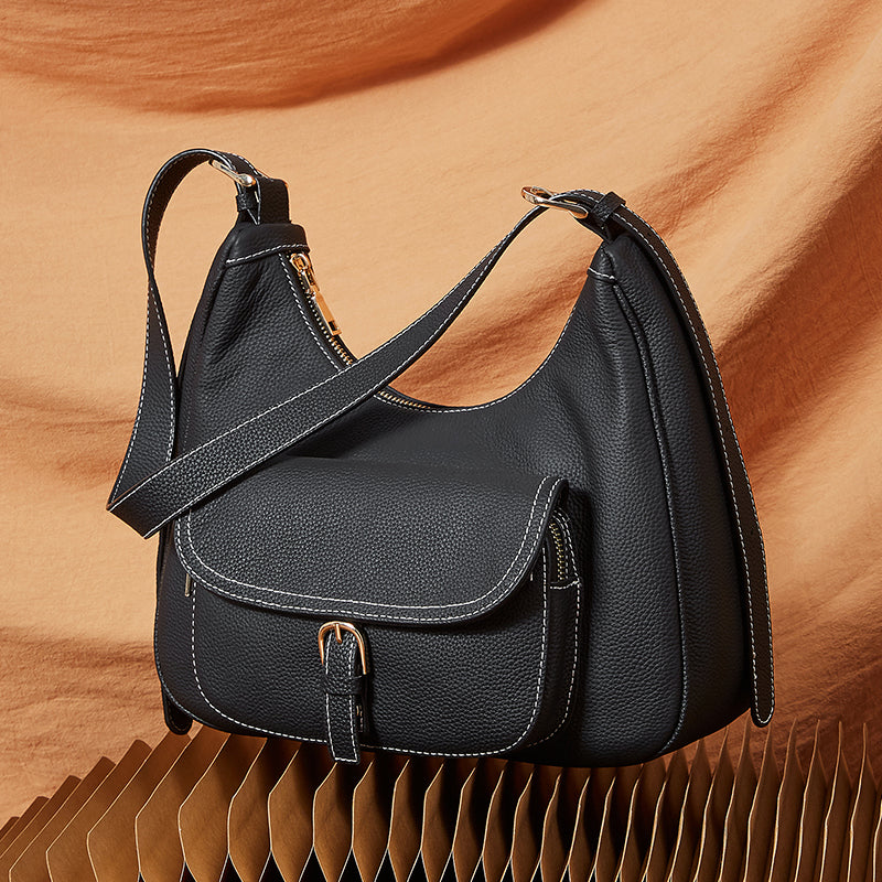 Genuine leather top layer cowhide underarm bag tote bag large capacity saddle bag shoulder bag women's work commuter bag