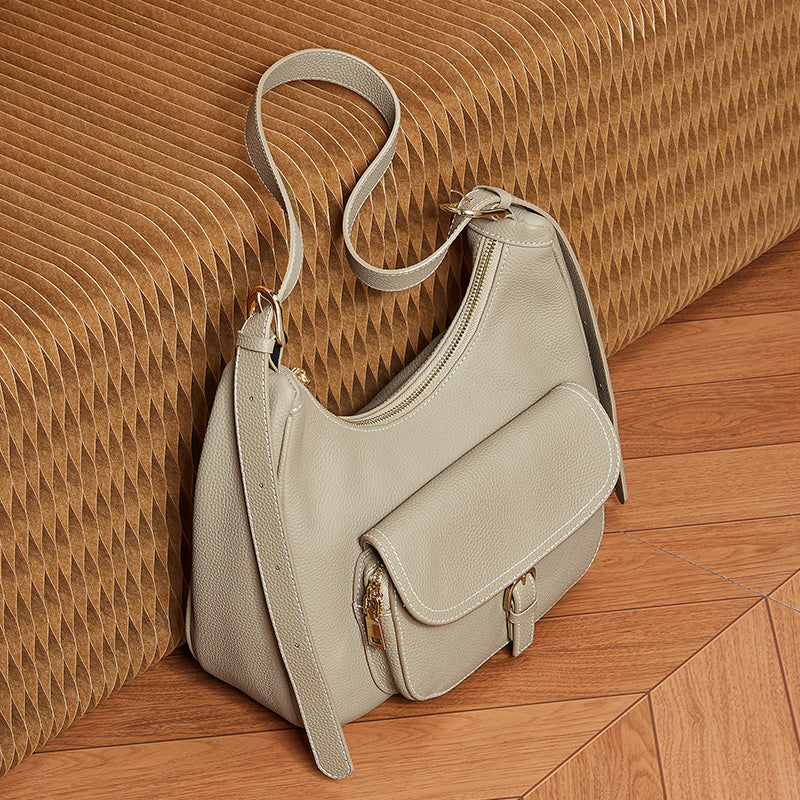Genuine leather top layer cowhide underarm bag tote bag large capacity saddle bag shoulder bag women's work commuter bag