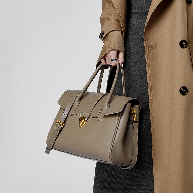 Genuine leather vintage handheld tote bag vegetable tanned cowhide briefcase versatile large bag