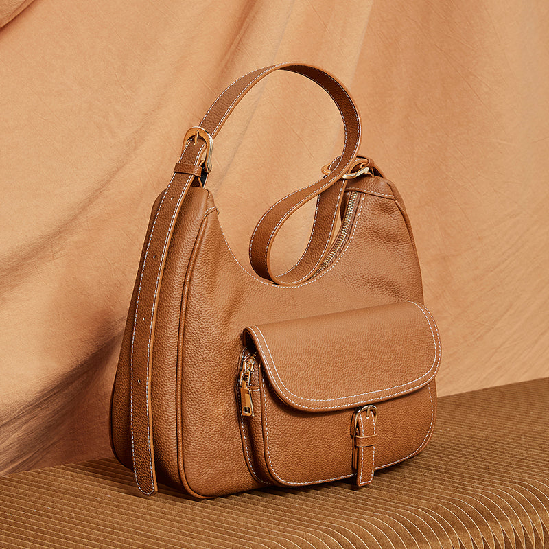 Genuine leather top layer cowhide underarm bag tote bag large capacity saddle bag shoulder bag women's work commuter bag