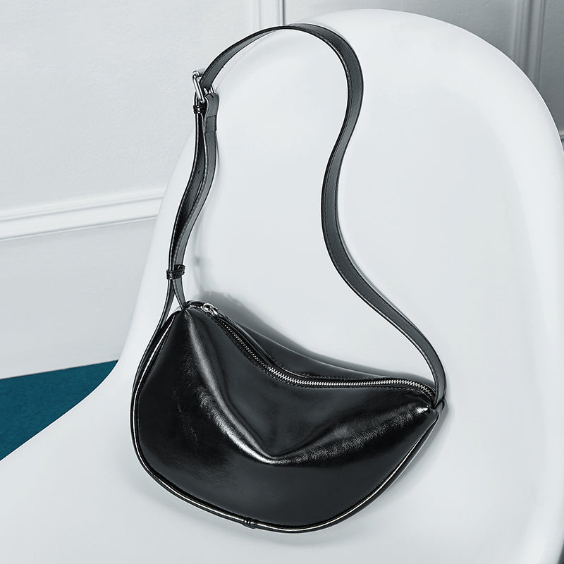 Genuine leather messenger bag for women, dumpling bag, lazy style crescent bag, large capacity, versatile shoulder bag