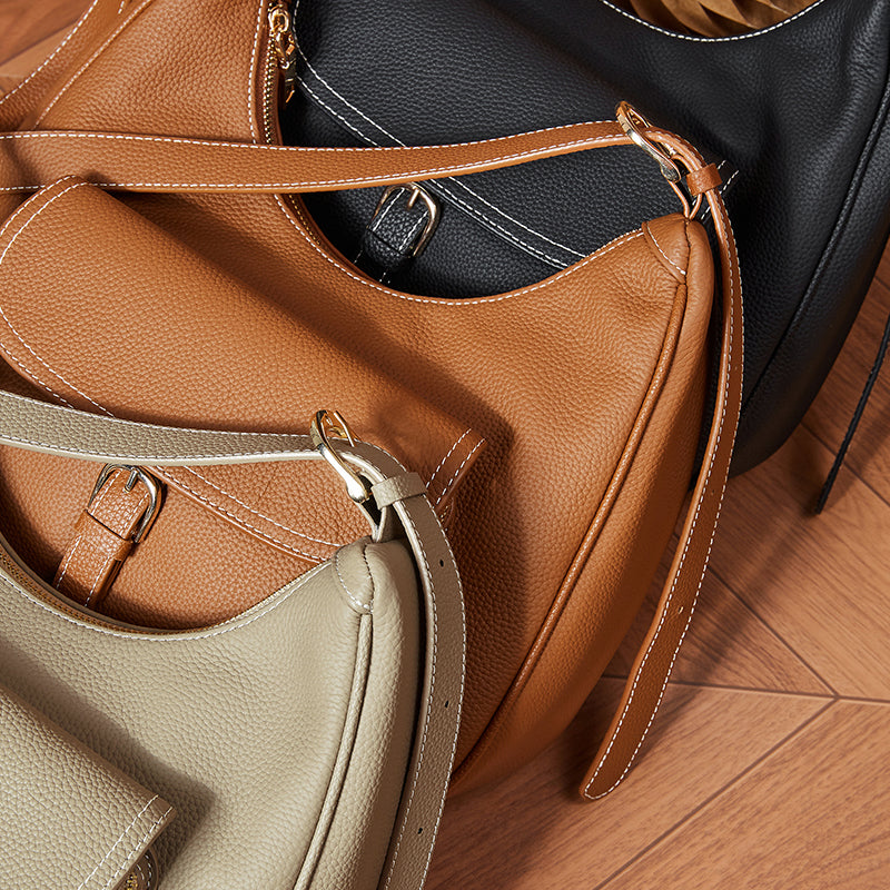 Genuine leather top layer cowhide underarm bag tote bag large capacity saddle bag shoulder bag women's work commuter bag