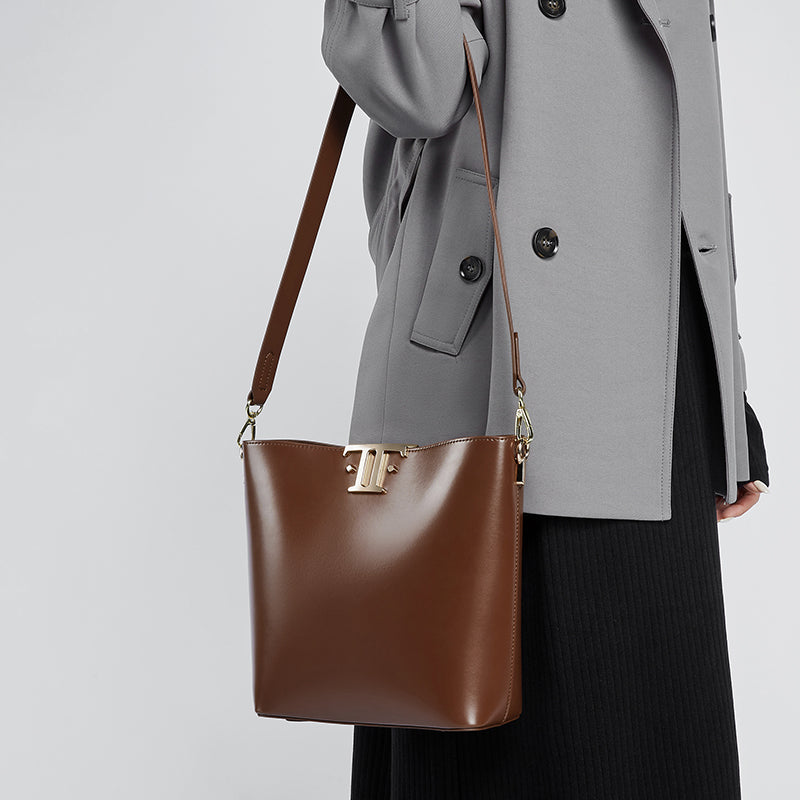 Genuine leather high-end versatile bucket bag niche underarm bag shoulder crossbody bag
