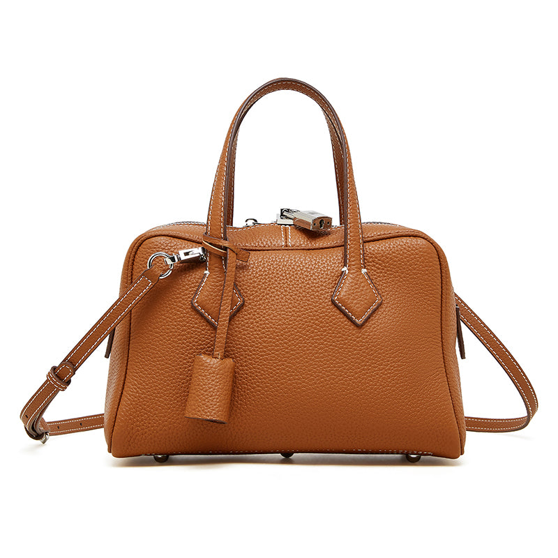 Genuine leather high-grade handbag light luxury TC top layer leather Victoria bag versatile crossbody Boston pillow bag