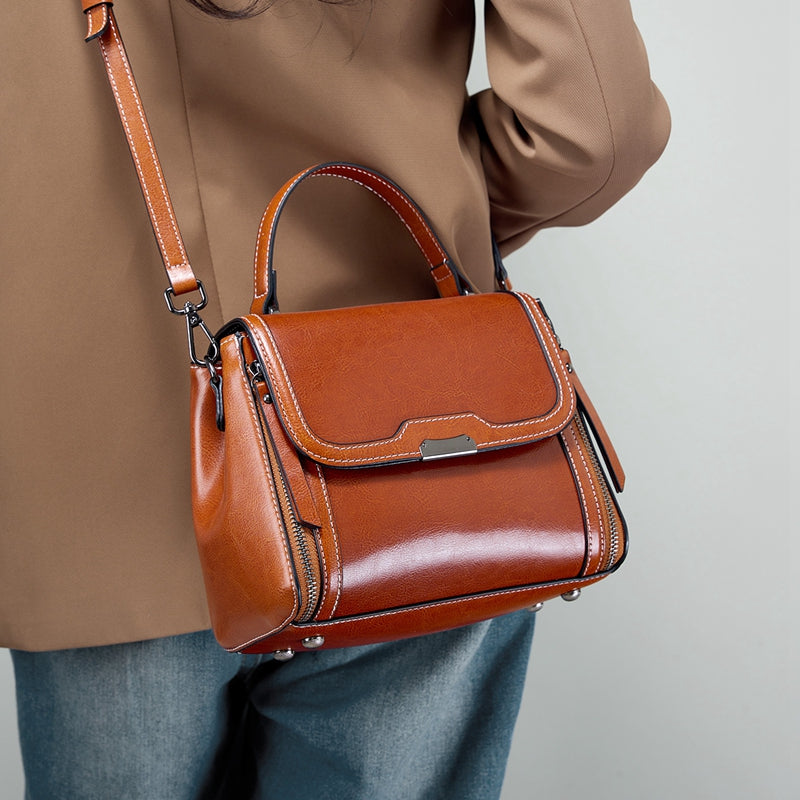 Genuine leather shoulder bag women's bag messenger bag versatile simple handbag