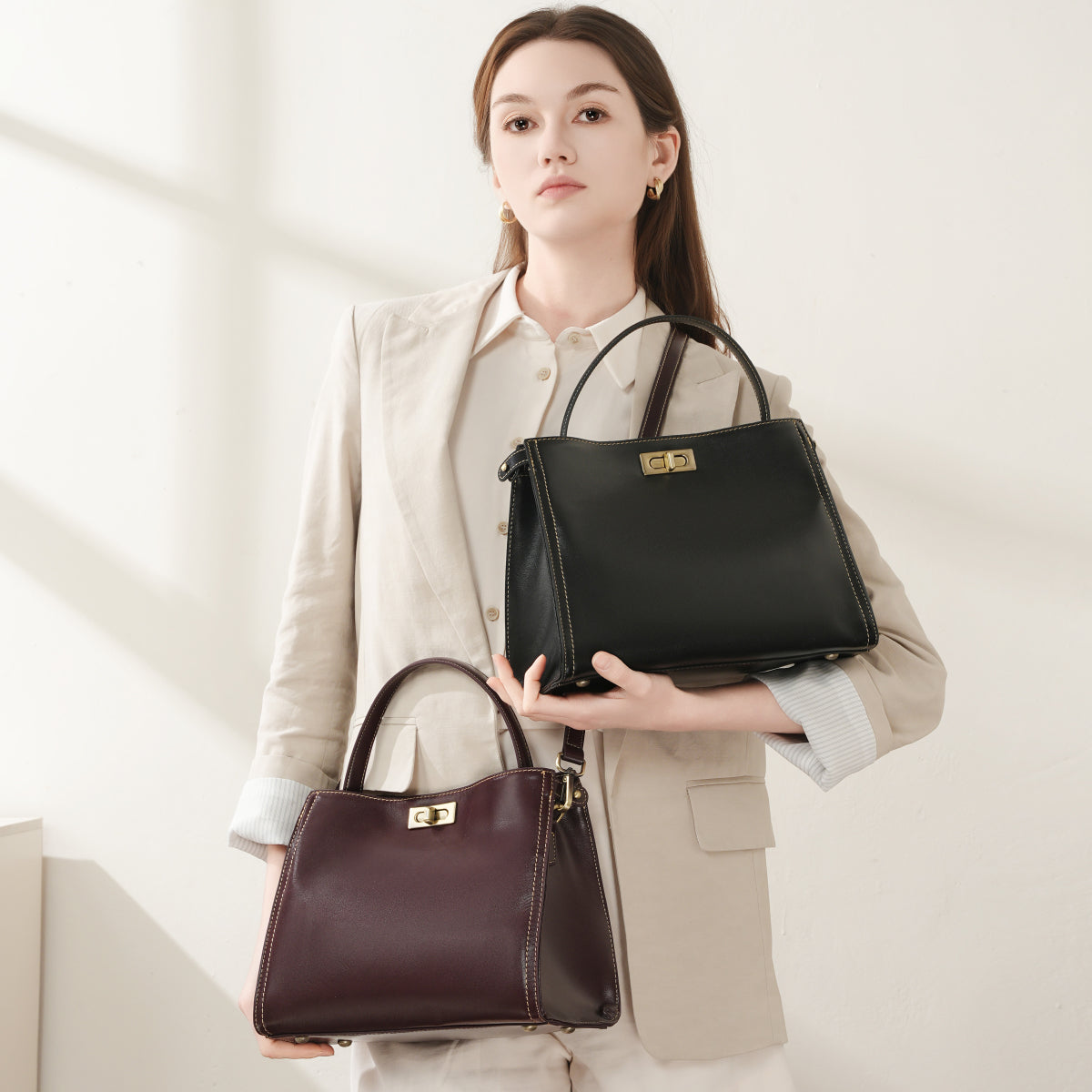 Vegetable tanned cowhide fashionable versatile handbag simple light luxury shoulder messenger bag
