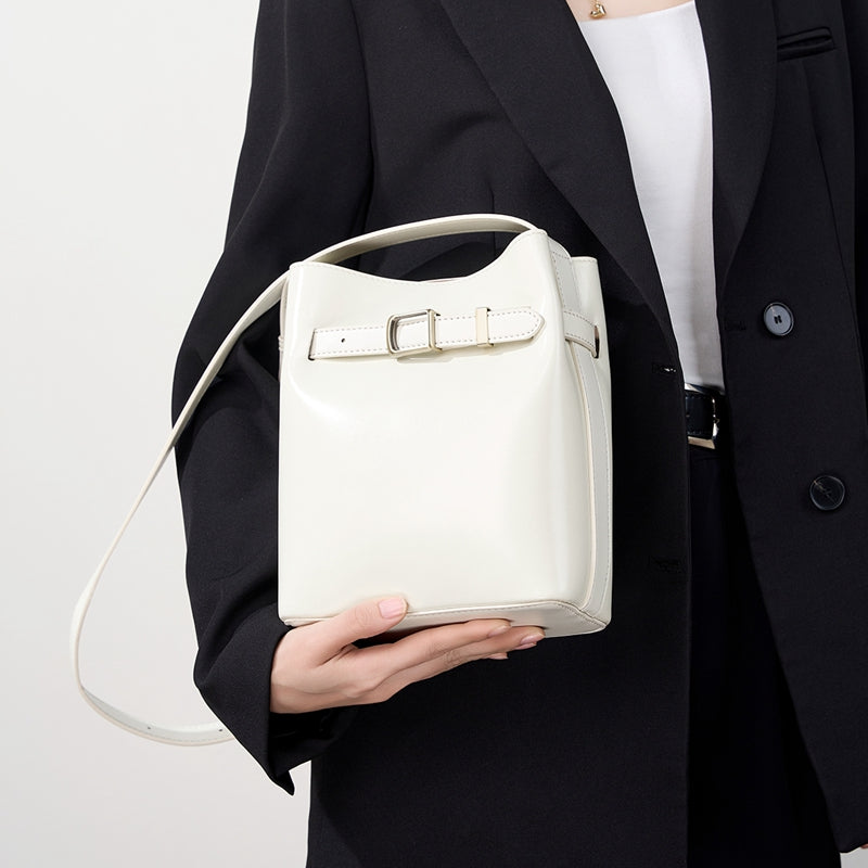 Vintage genuine leather shoulder bucket bag high-end versatile first-layer cowhide messenger bag