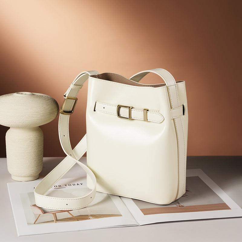 Vintage genuine leather shoulder bucket bag high-end versatile first-layer cowhide messenger bag