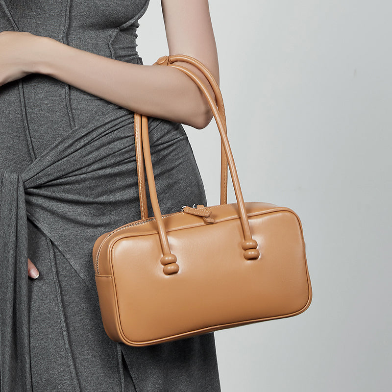Genuine leather underarm bag large capacity Boston women's bag shoulder bowling bag