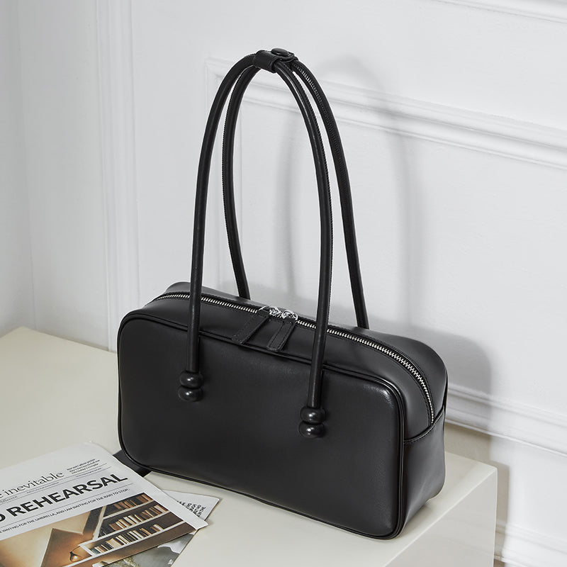 Genuine leather underarm bag large capacity Boston women's bag shoulder bowling bag