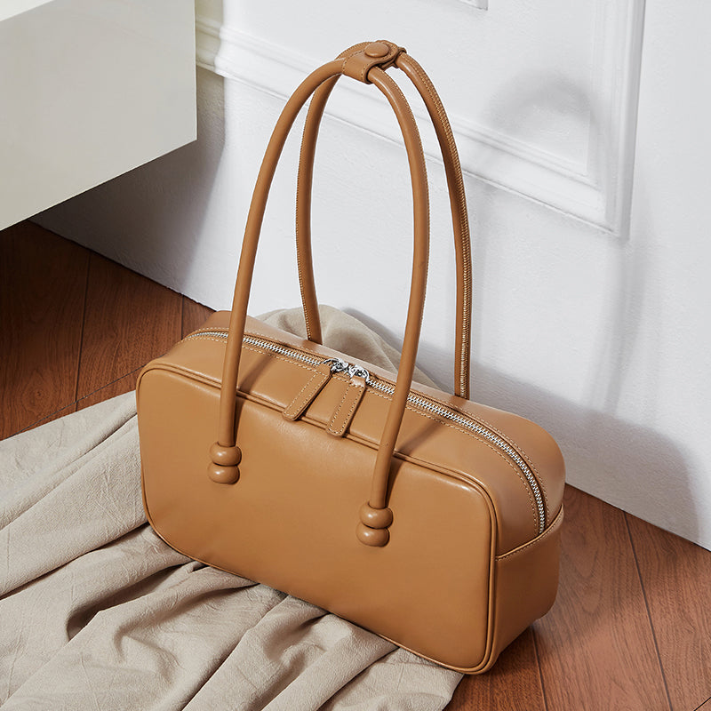 Genuine leather underarm bag large capacity Boston women's bag shoulder bowling bag
