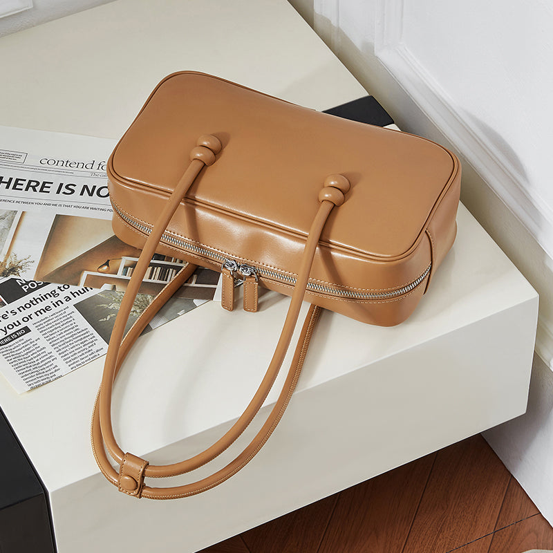 Genuine leather underarm bag large capacity Boston women's bag shoulder bowling bag