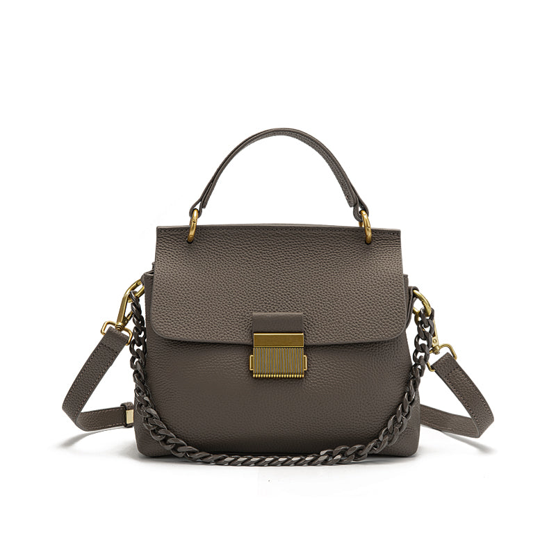 Genuine leather shoulder bag, shell chain bag, textured flip crossbody bag, large capacity commuter handbag