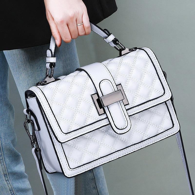 First layer genuine leather handbag fashionable and versatile one-shoulder diamond crossbody bag