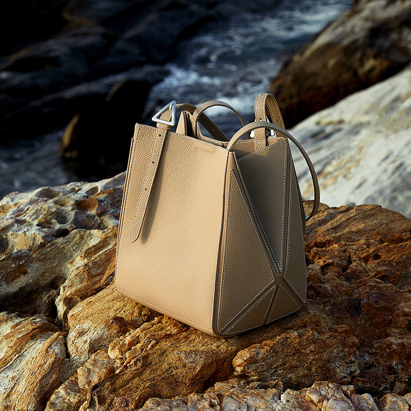 First layer cowhide tote bag genuine leather geometric bag deformable shoulder large bag