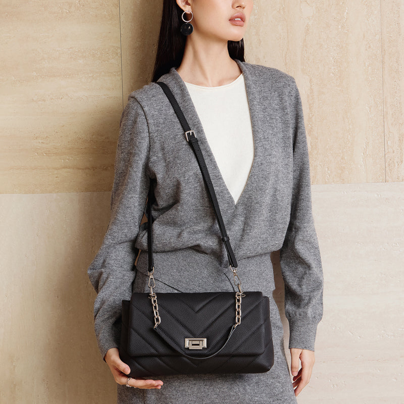 Top layer cowhide shoulder bag Chanel style genuine leather chain underarm crossbody bag