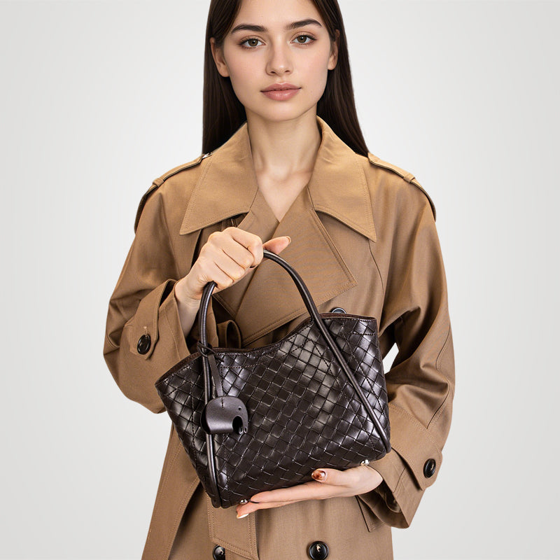 Genuine leather woven pattern tote bag large capacity versatile handheld crossbody bag mother and daughter bag