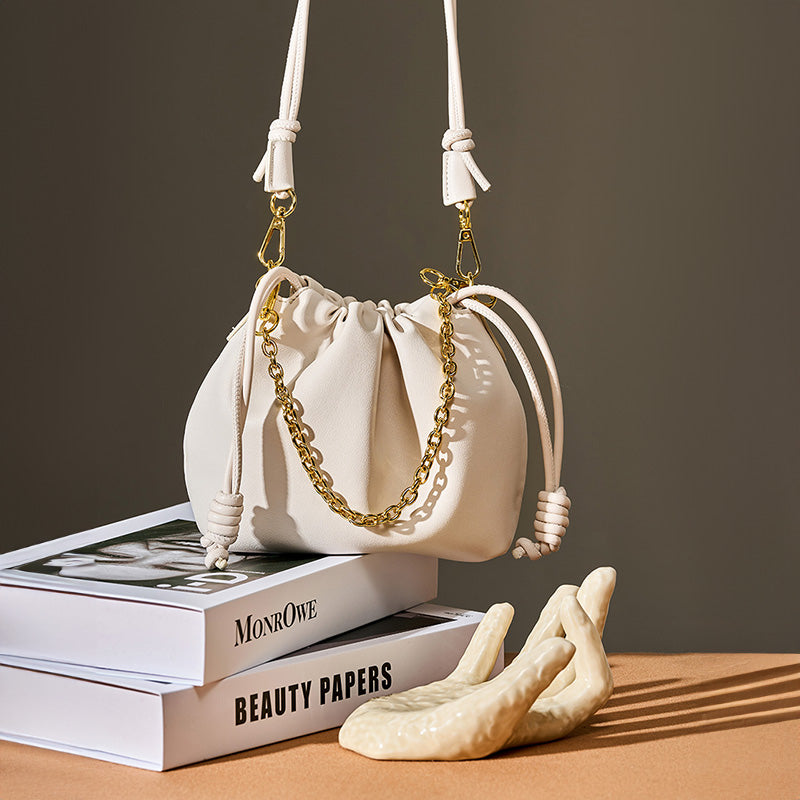 Korean style genuine leather bucket bag cowhide chain cloud bag versatile cowhide women's bag