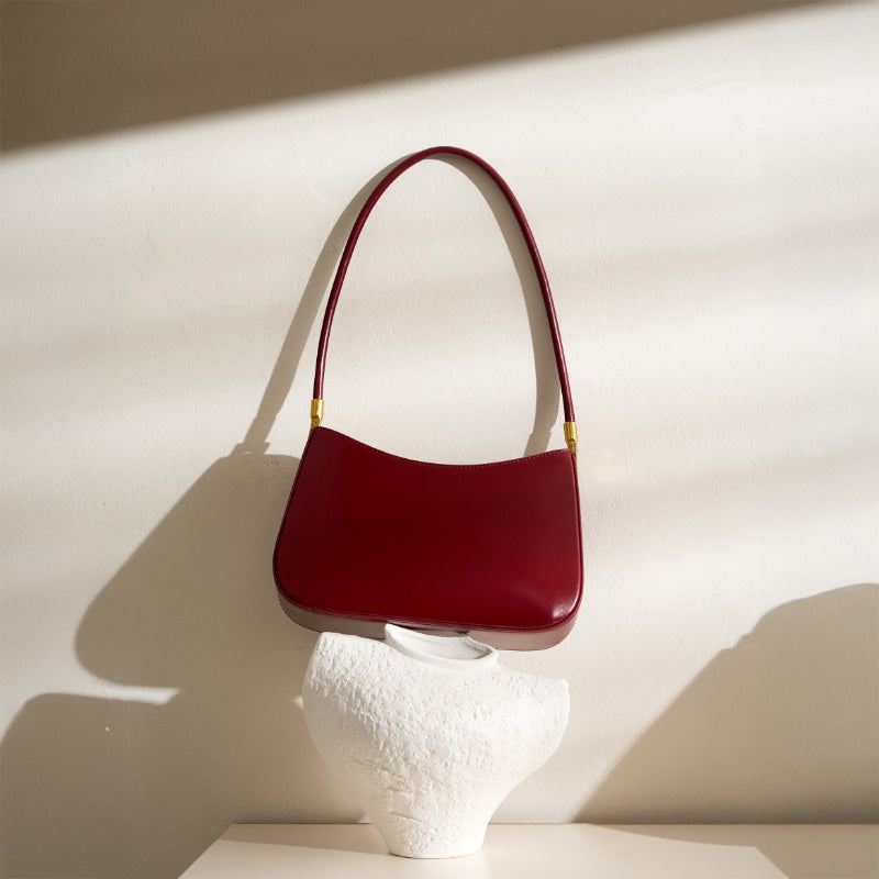 Genuine leather simple shoulder bag versatile baguette bag French style underarm retro women's bag