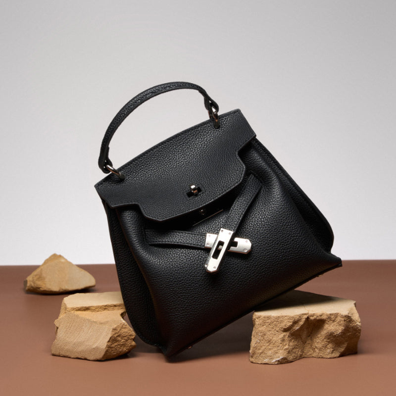 Genuine leather Kelly bag fashionable and versatile retro first layer cowhide bag shoulder crossbody bag