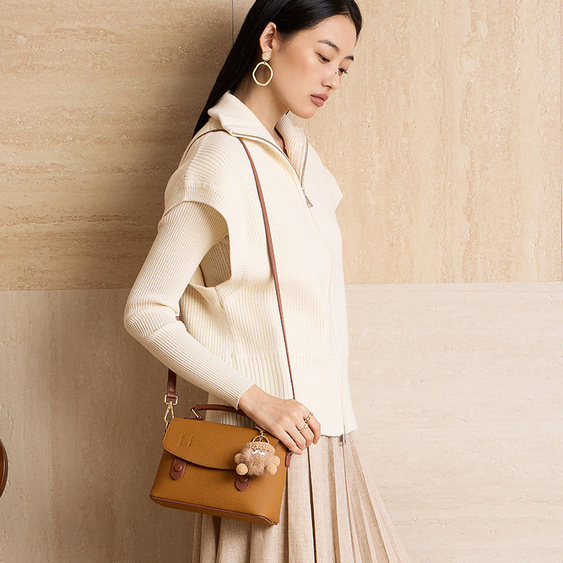 Cambridge bag with top-grain cowhide, high-grade genuine leather handbag, versatile shoulder bag