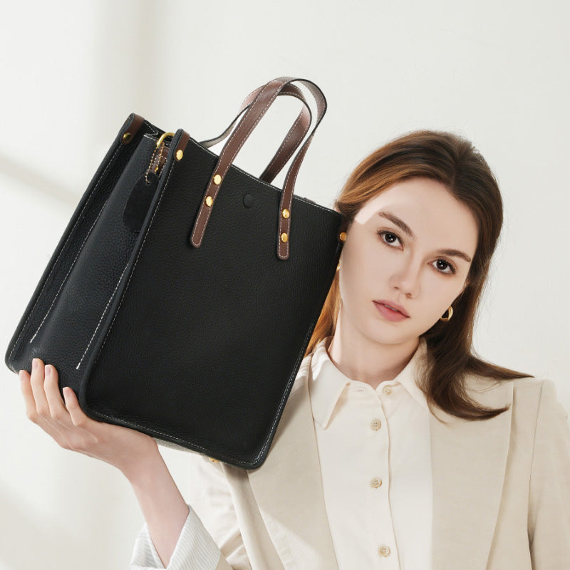 Fashion leather vertical tote bag handbag first layer cowhide versatile shoulder bag briefcase soft leather messenger bag