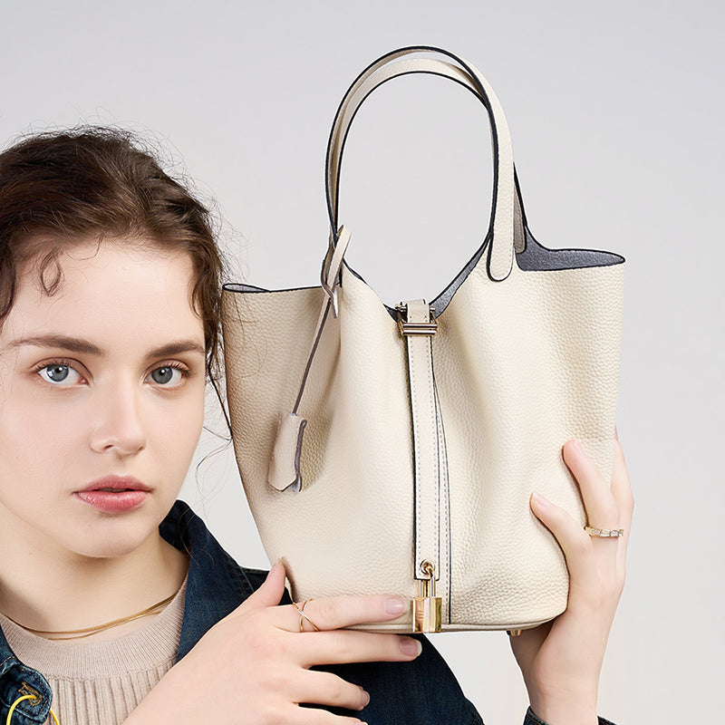 Bucket bag genuine leather handbag