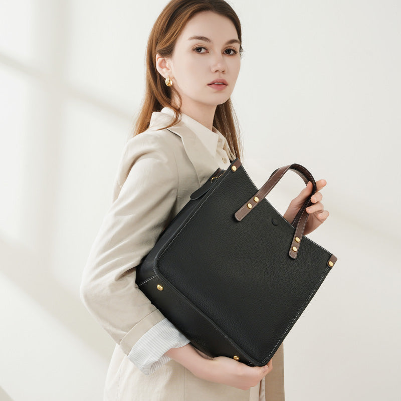 Fashion leather vertical tote bag handbag first layer cowhide versatile shoulder bag briefcase soft leather messenger bag