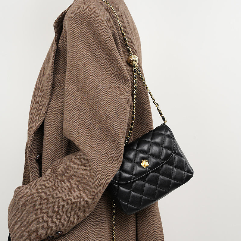 Cowhide diamond shoulder bag messenger bag genuine leather chain underarm bag women's bag