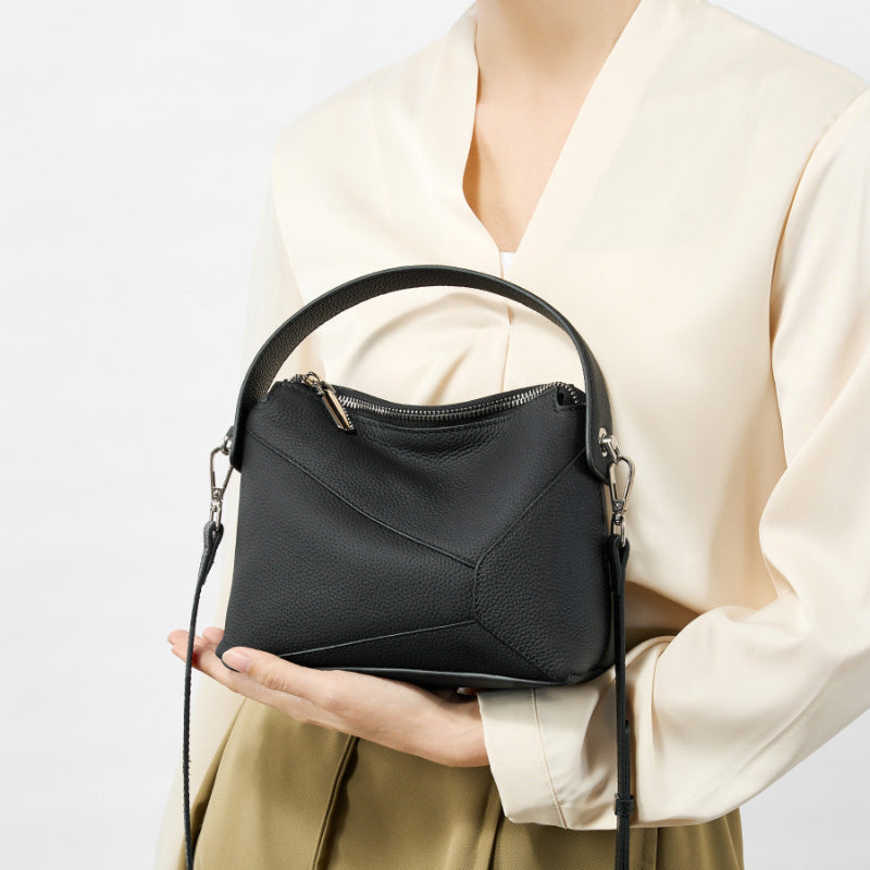 Top layer cowhide high-end geometric handbag mini genuine leather pillow bag shoulder crossbody women's bag