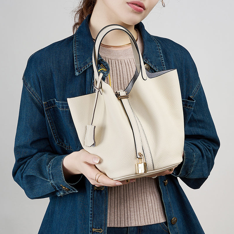 Bucket bag genuine leather handbag