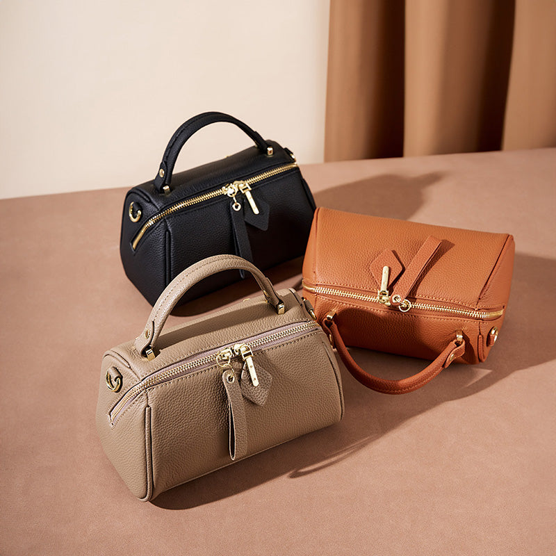 Genuine leather vintage handbag simple classic Boston bag cowhide crossbody shoulder bag