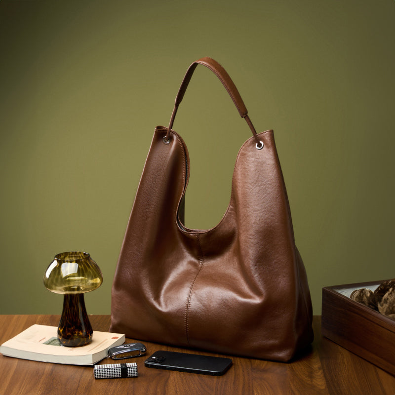 Vegetable Tanned Cowhide Tote Bag Single Shoulder Underarm Bag