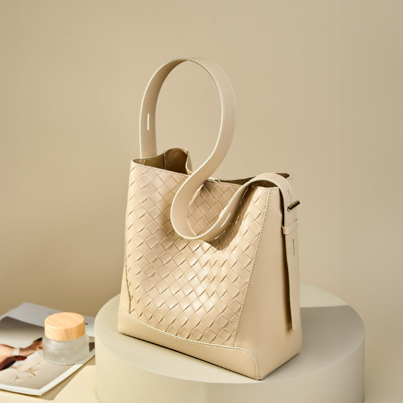 Cowhide hand-woven tote bag genuine leather fashionable shoulder crossbody bag