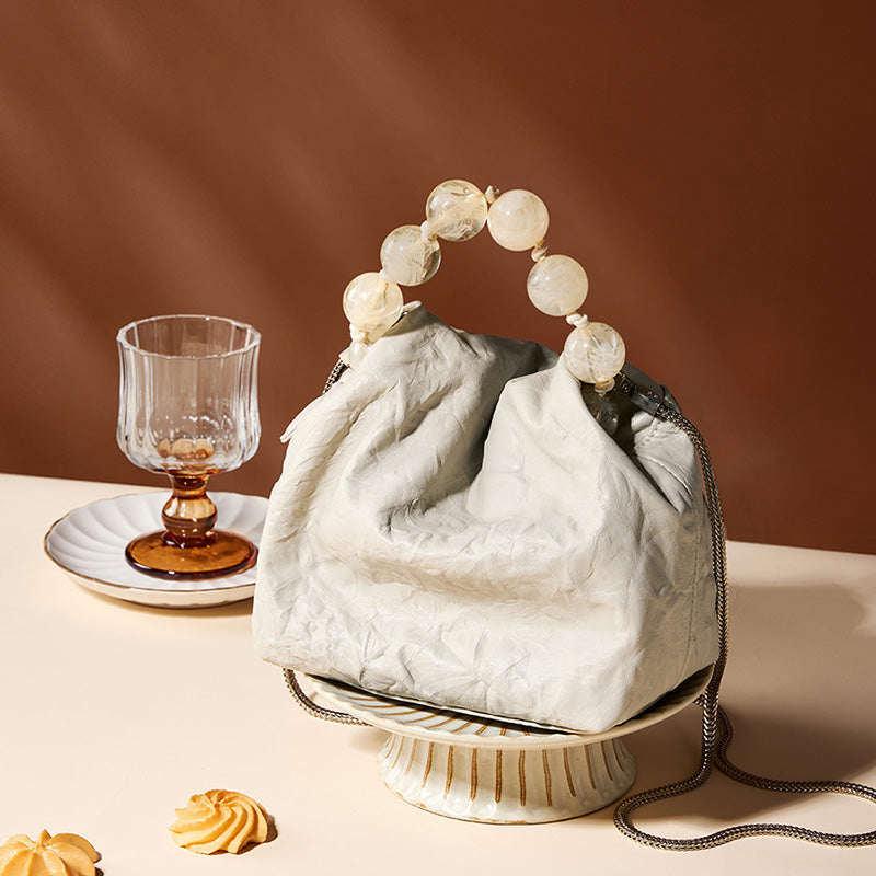 Genuine leather Chinese bead handbag niche cowhide single shoulder beaded crossbody bag