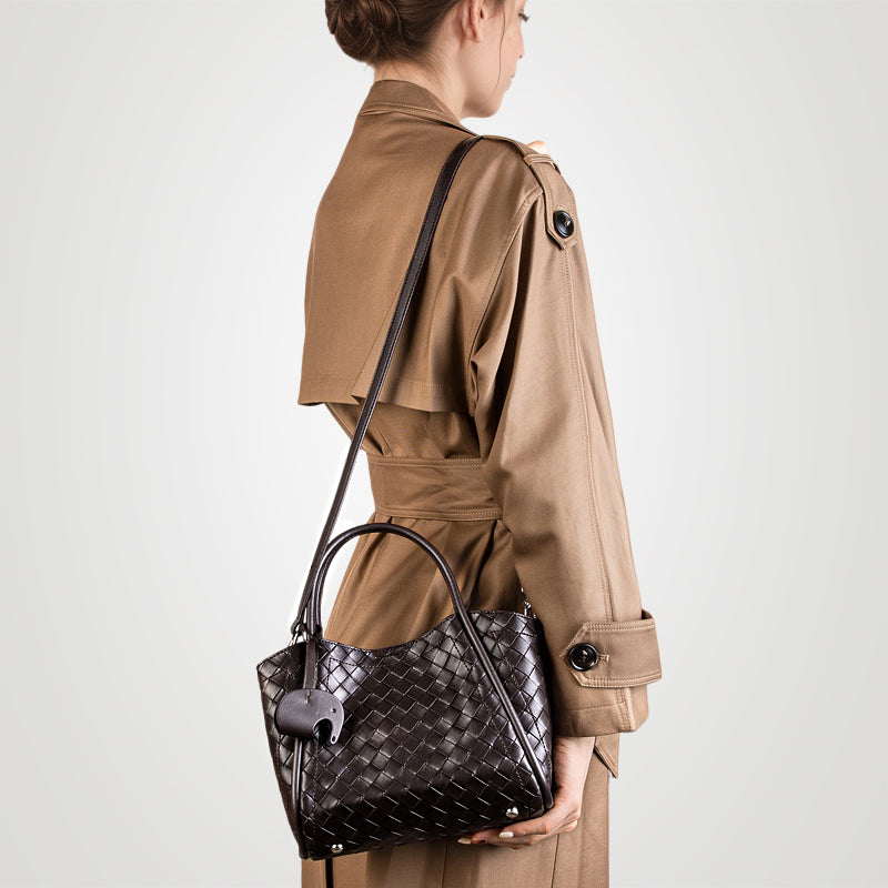 Genuine leather woven pattern tote bag large capacity versatile handheld crossbody bag mother and daughter bag