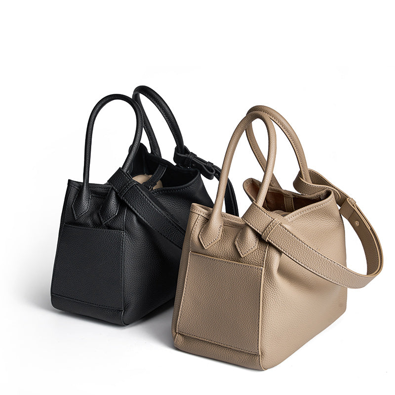Niche design genuine leather bucket bag tote