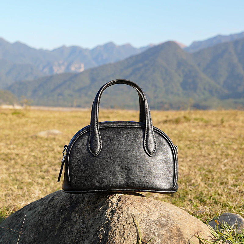 Genuine leather vintage vegetable tanned cowhide Boston bag crossbody bowling bag shoulder handbag