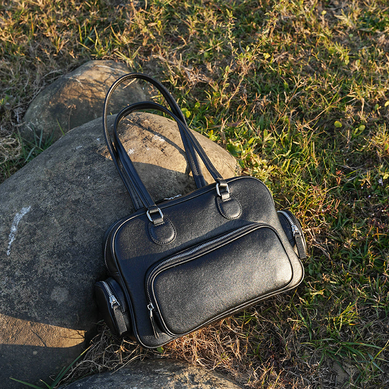 Genuine leather retro handheld bowling bag versatile commuter niche design underarm shoulder bag