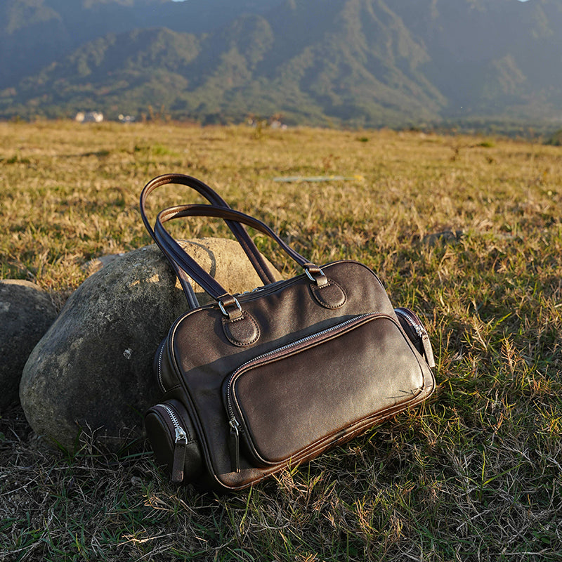 Genuine leather retro handheld bowling bag versatile commuter niche design underarm shoulder bag