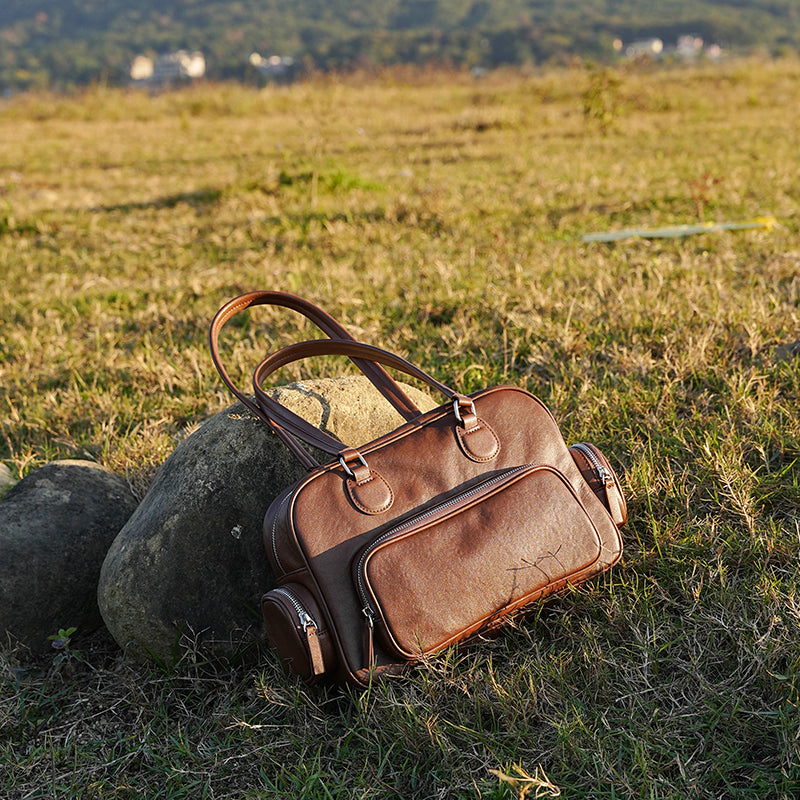 Genuine leather retro handheld bowling bag versatile commuter niche design underarm shoulder bag