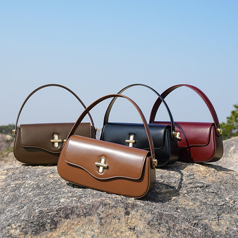 Genuine leather niche design baguette handbag shoulder crossbody bag underarm bag