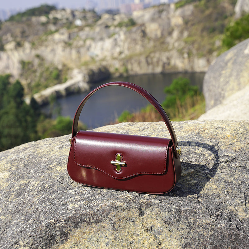 Genuine leather niche design baguette handbag shoulder crossbody bag underarm bag