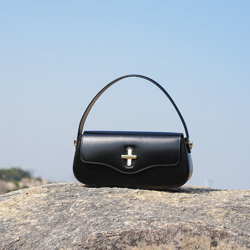 Genuine leather niche design baguette handbag shoulder crossbody bag underarm bag