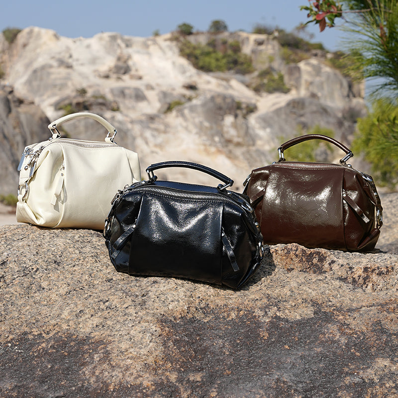 Boston leather handbag first layer of cowhide fashionable light luxury shoulder crossbody bag