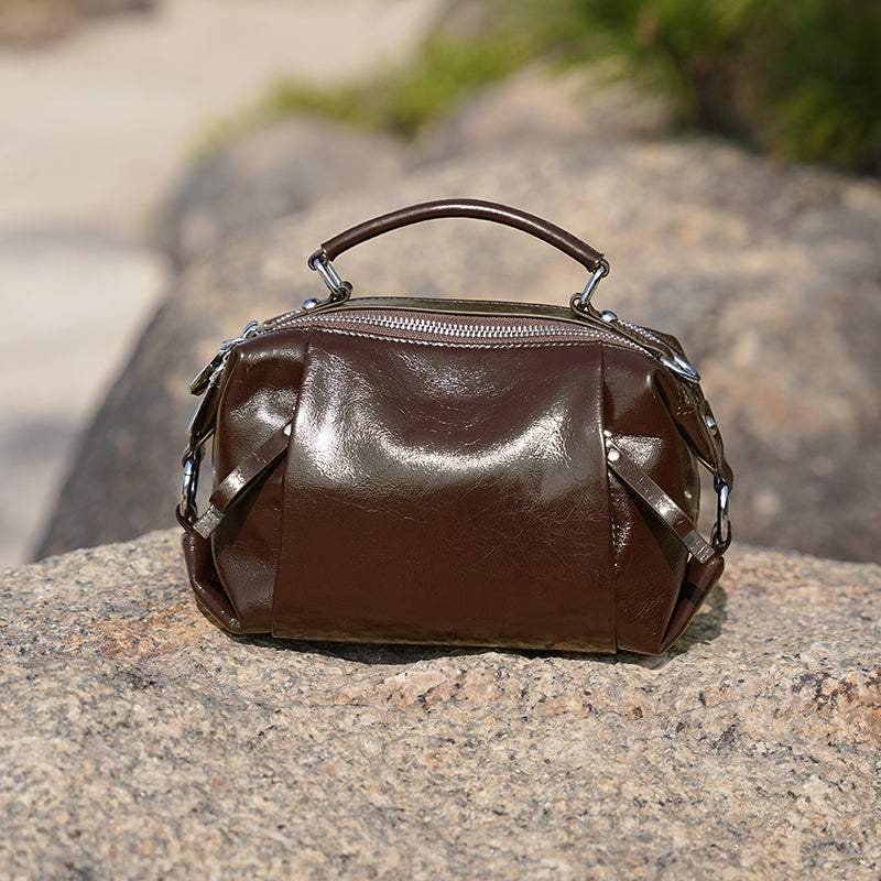 Boston leather handbag first layer of cowhide fashionable light luxury shoulder crossbody bag